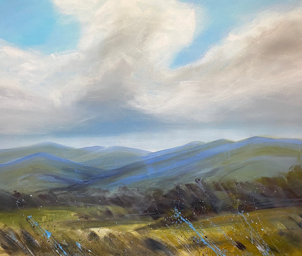 Impressionistic Landscape Acrylic Painting By Helen Mount, 39 X 35, After The Rain, Original Artwork