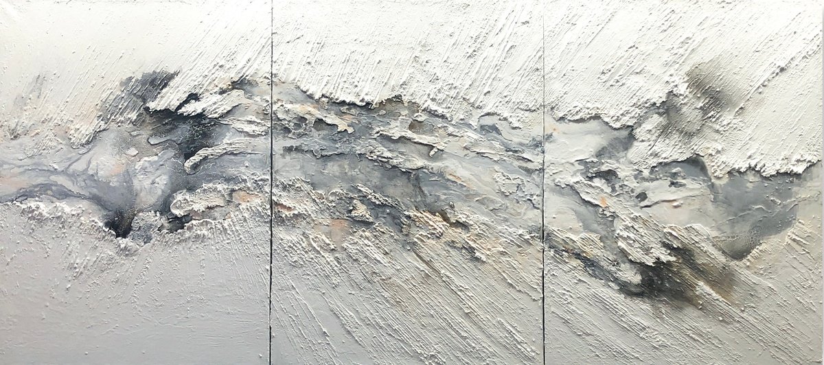 Organic Abstract Painting By Viacheslav Zaykin, 71 X 31", Snowy River., Original Artwork