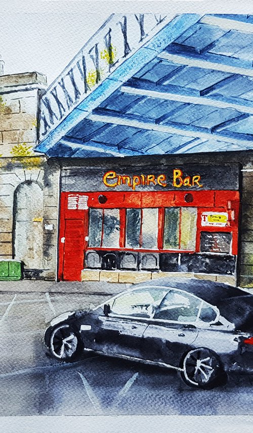 Glasgow  Cityscape Watercolour Painting Scottish Artist Empire Bar by Stephen Murray