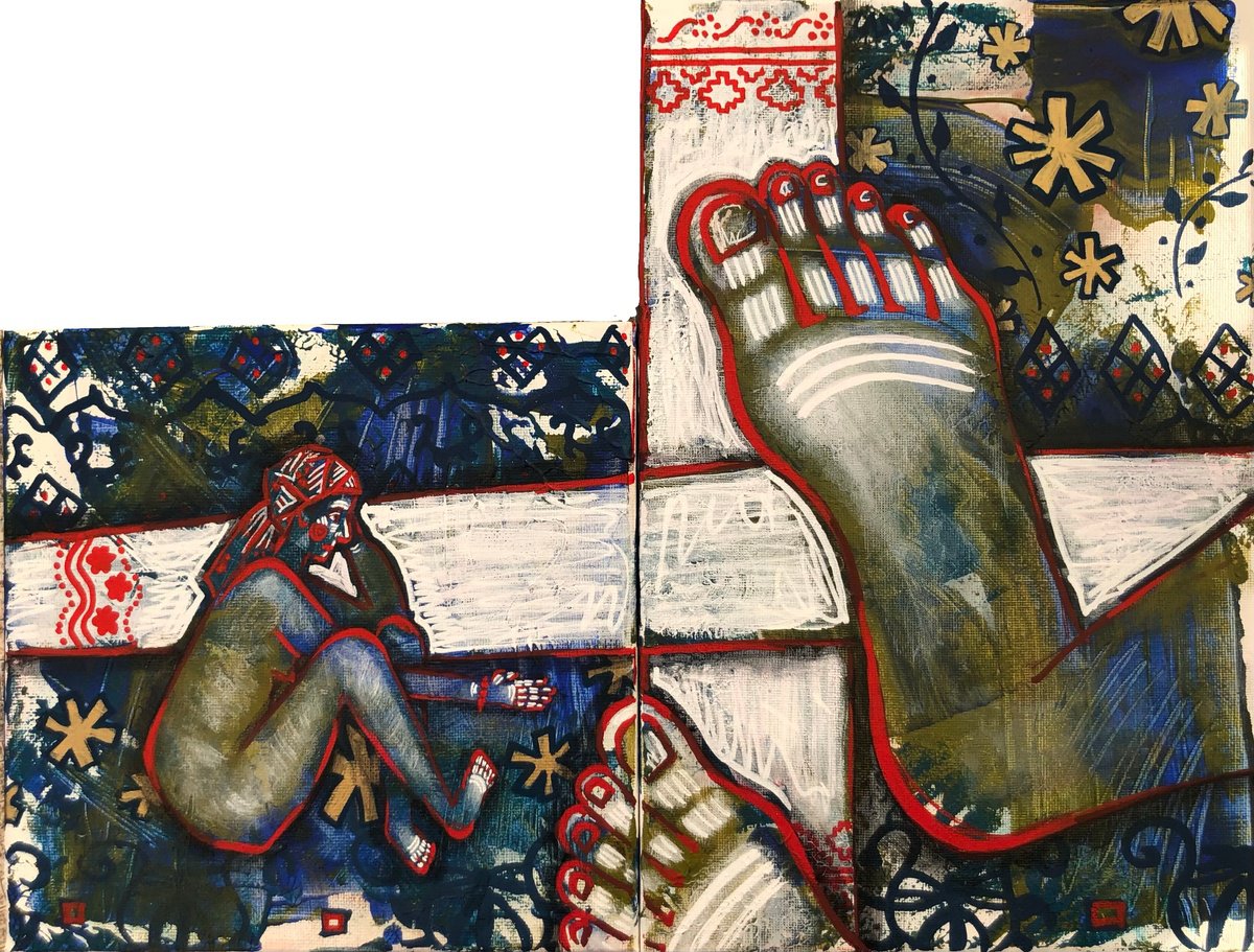 Portrait Acrylic Painting By Yuliia Chaika, 16 X 12", «Rethinking” Contemporary, Original Artwork