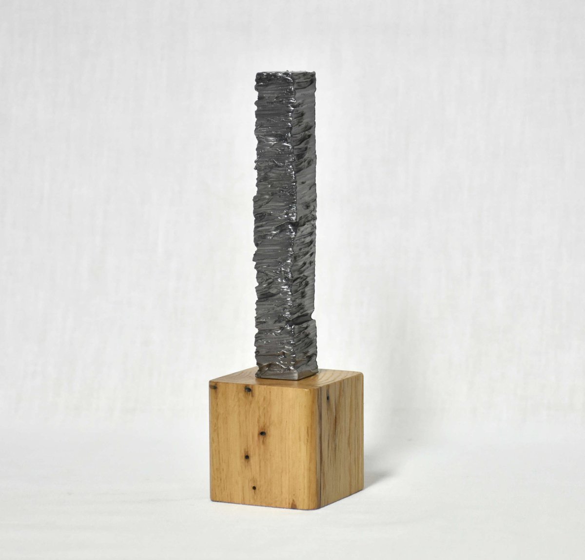 Geometric Abstract Sculpture By Yannick Bouillault, 2 X 7", Oxys Ii, Original Artwork