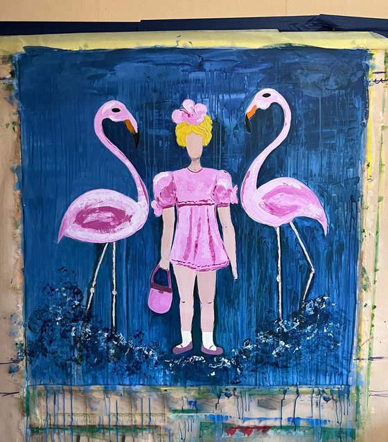 Girl Flamingo Painting