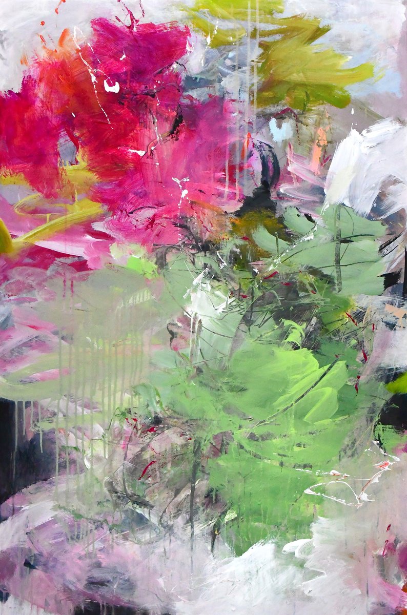 Abstract Acrylic Painting By Kirsten Handelmann, 31 X 47", In The Undergrowth, Original Artwork