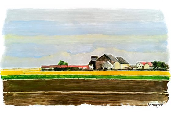 Landscape with farm in spring