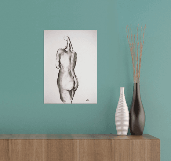 Nude in charcoal. 34. Black and white minimalistic female girl beauty body positive