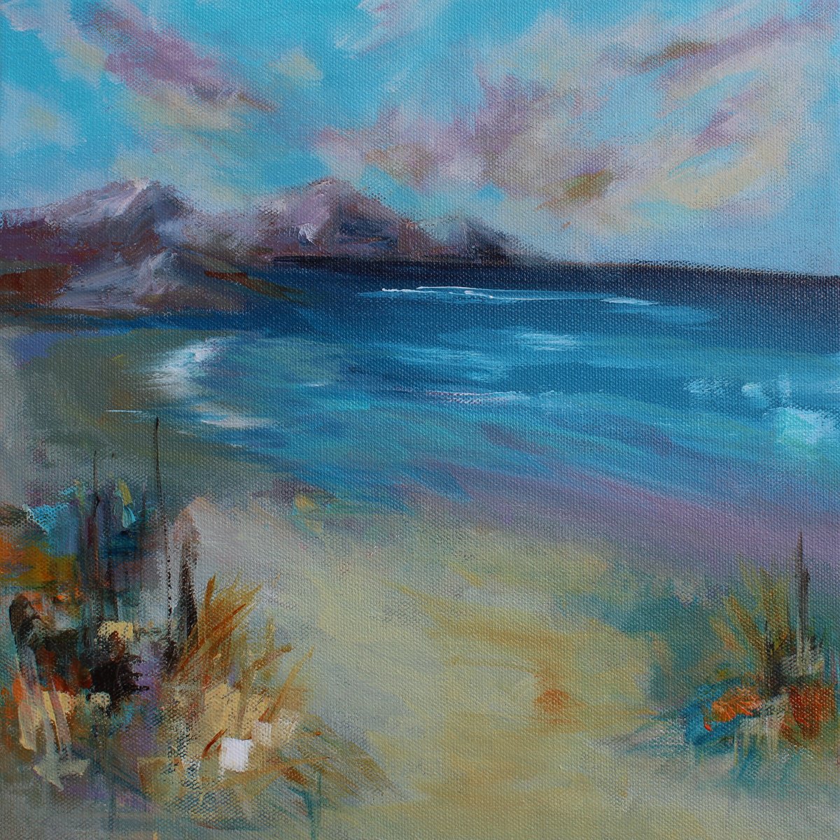 Expressive Landscape Acrylic Painting By Niyati Jiwani, 12 X 12", Salt And Solitude, Original Artwork