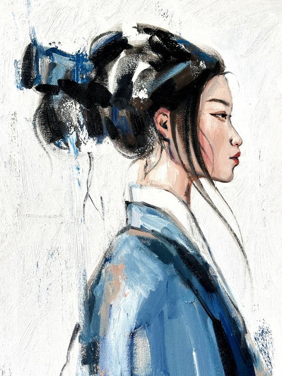 Geisha in blue kimono