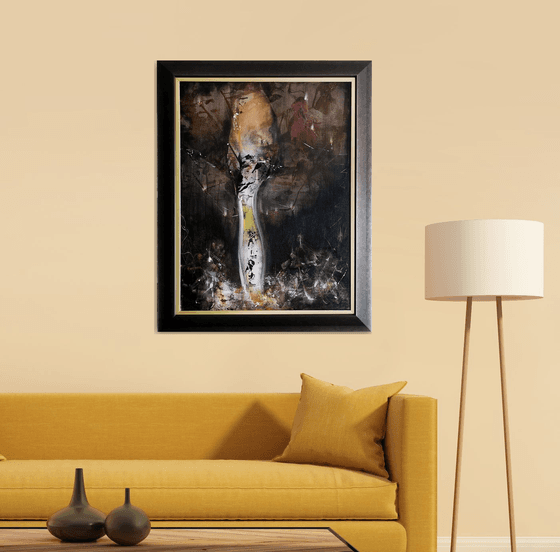 Framed dark ghostlly gothic abstract painting still life by O KLOSKA