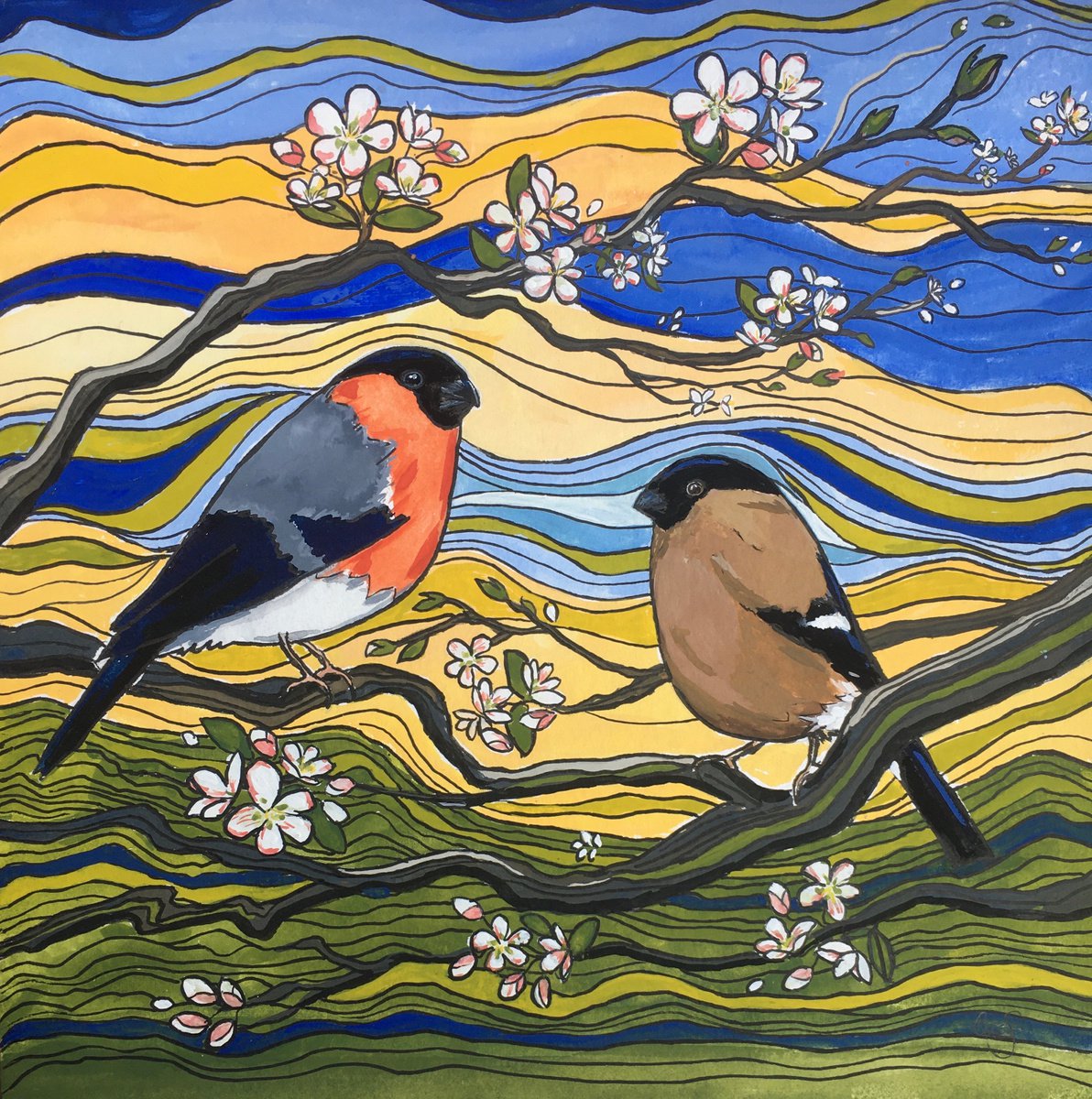 A Pair of Bullfinches by Lucy Smerdon