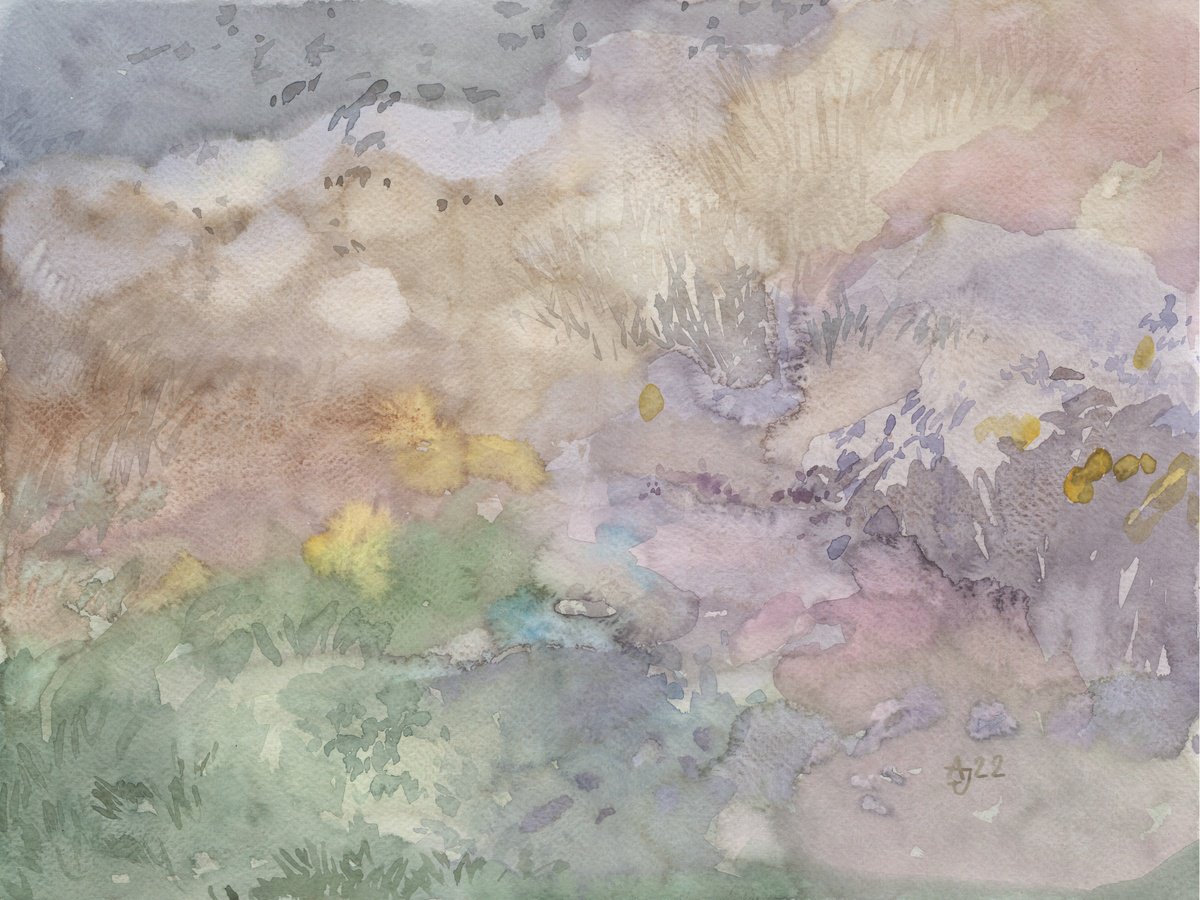 Impressionistic Landscape Watercolour By Jolanta Czarnecka, 16 X 12, September Meadow 4, Original Artwork