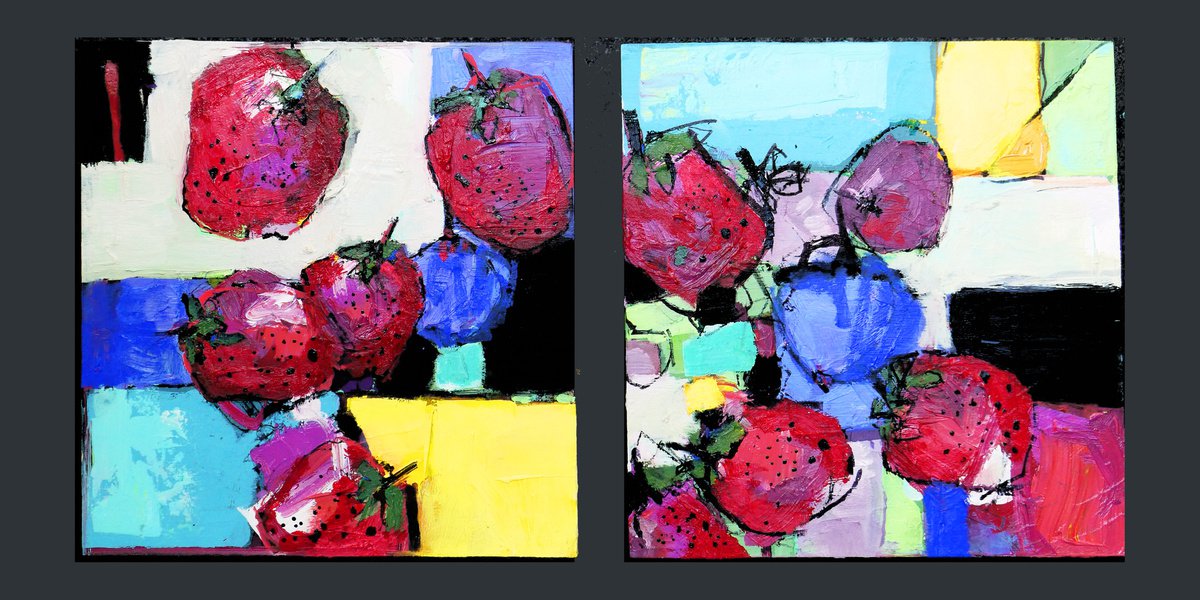 Summer Fruits : An Abstract Diptych by Irene Wilkes