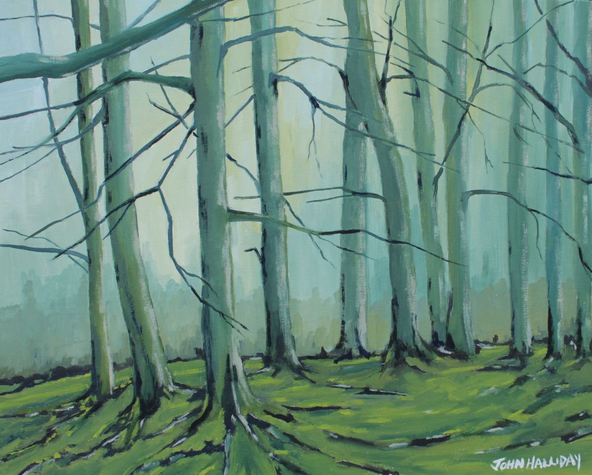 Impressionistic Landscape Oil Painting By John Halliday, 20 X 16, In The Forest, Original Artwork