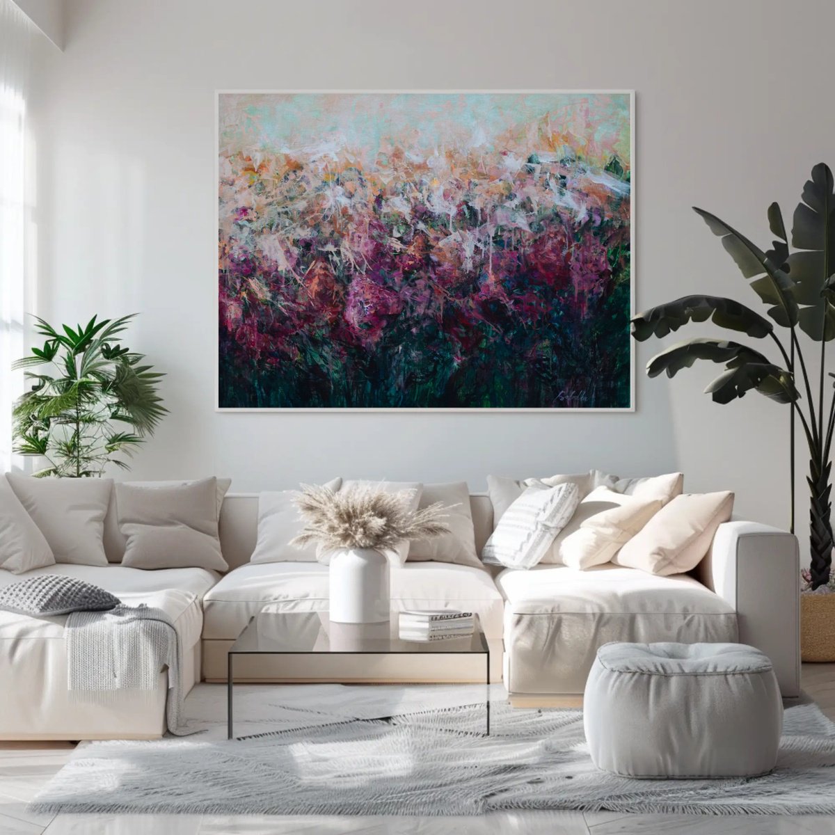 Expressive Landscape Acrylic Painting By Katia Solodka, 39 X 31", August Magic, Original Artwork
