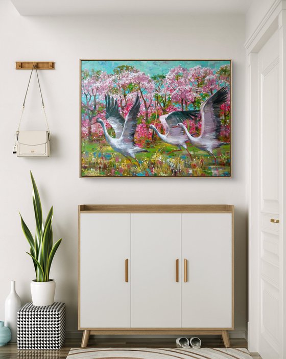 Storks on a Flower Meadow