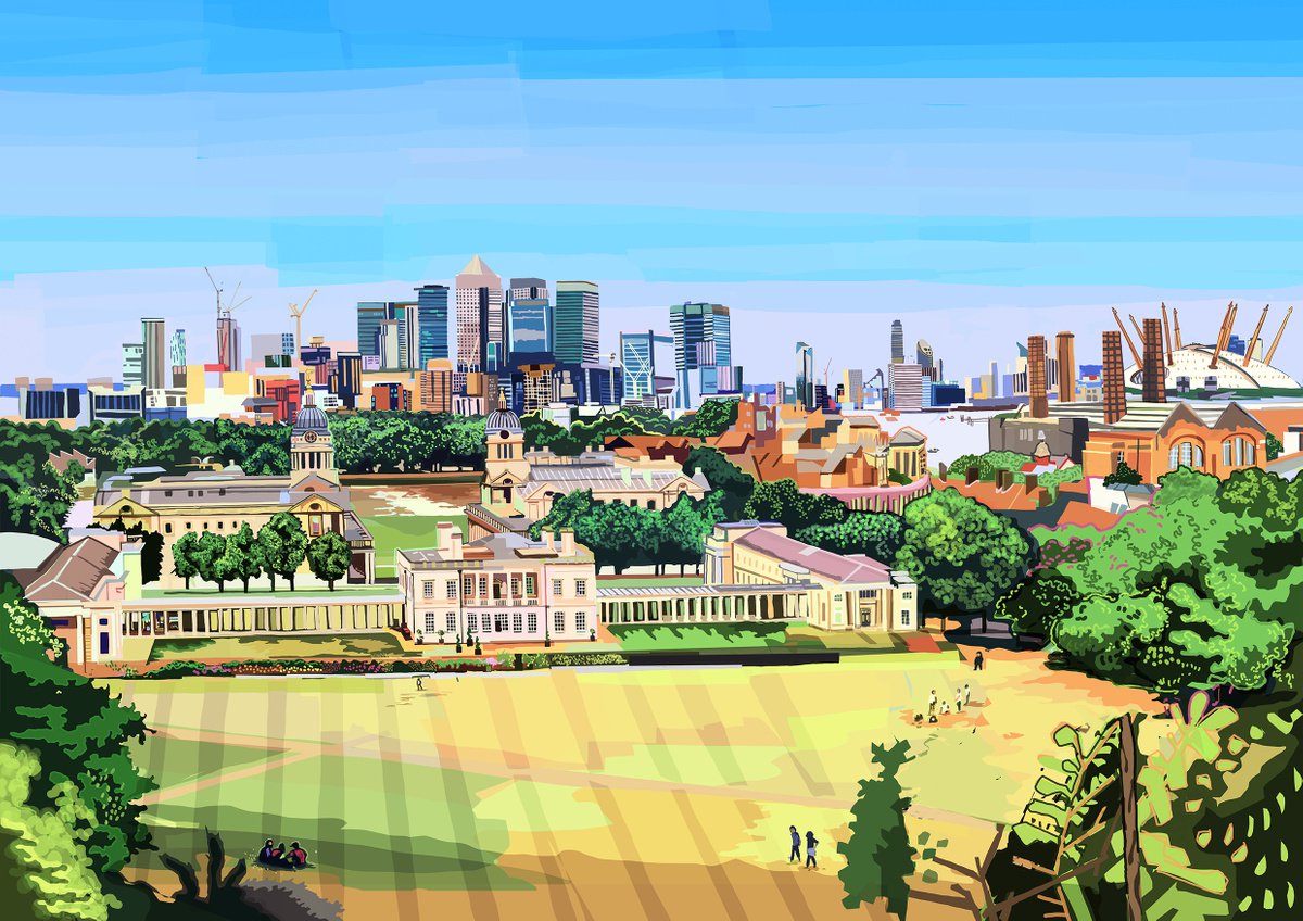 A3 Greenwich Skyline, London Illustration Print by Tomartacus