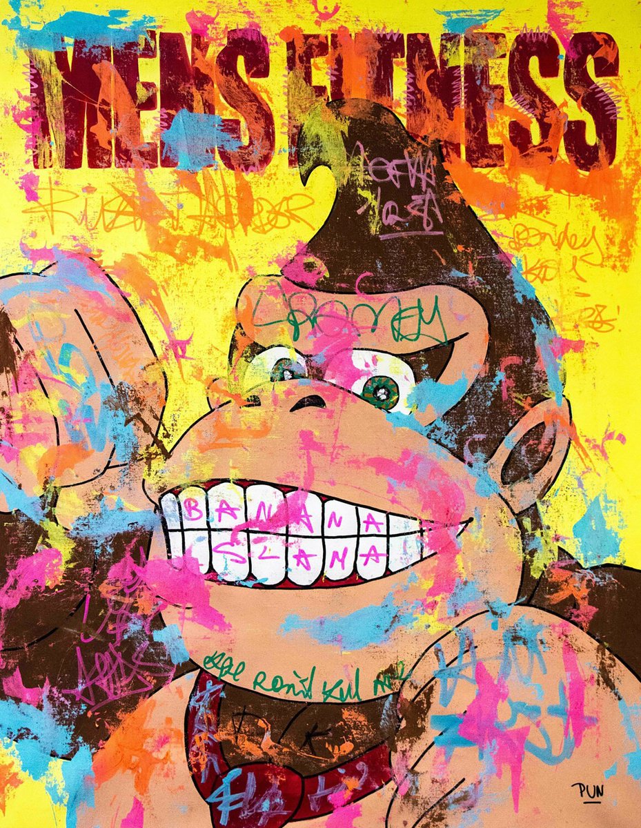 Urban And Pop Acrylic Painting , Push Harder Ft Donkey Kong Fitness Magazine By Carlos Pun Art, 28 X 35, Artwork For Sale On Artfinder