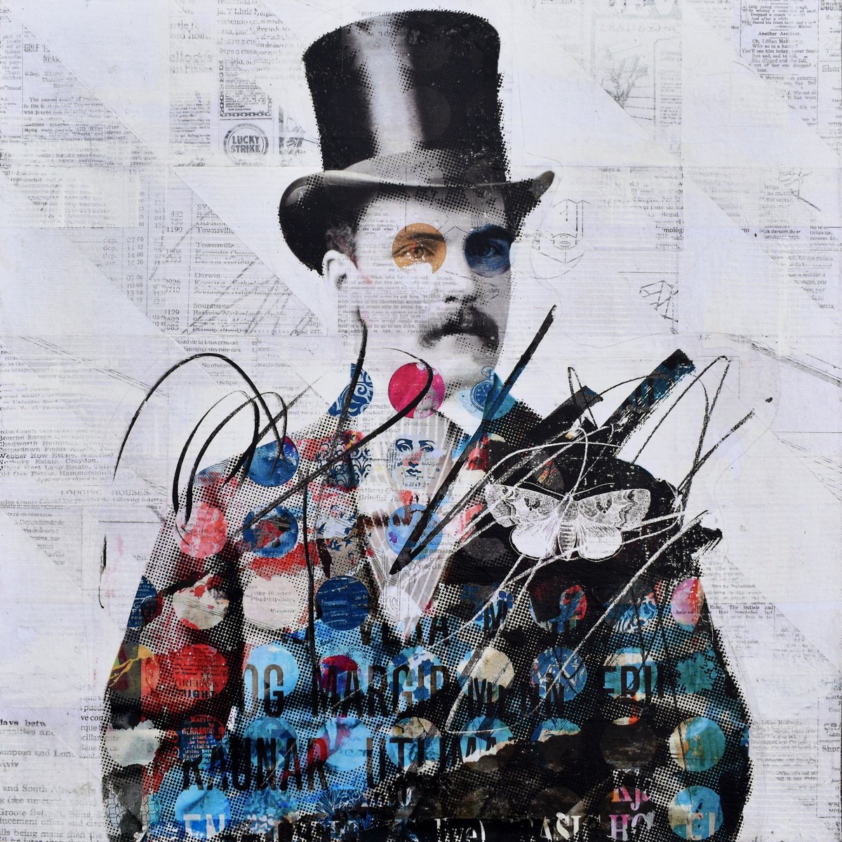 Surrealistic Portrait Collage By Manel Villalonga, 20 X 20", 95 Vintage Portrait, Original Artwork