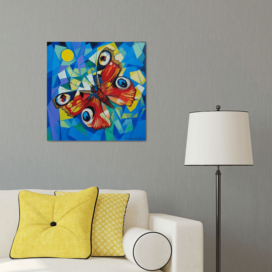 Butterfly (60x60cm, cubism, oil painting, ready to hang)