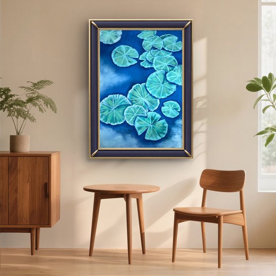 Water lilies on the water Pastel