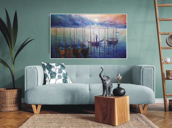 Venetian Golden Gondolas: linen, oil