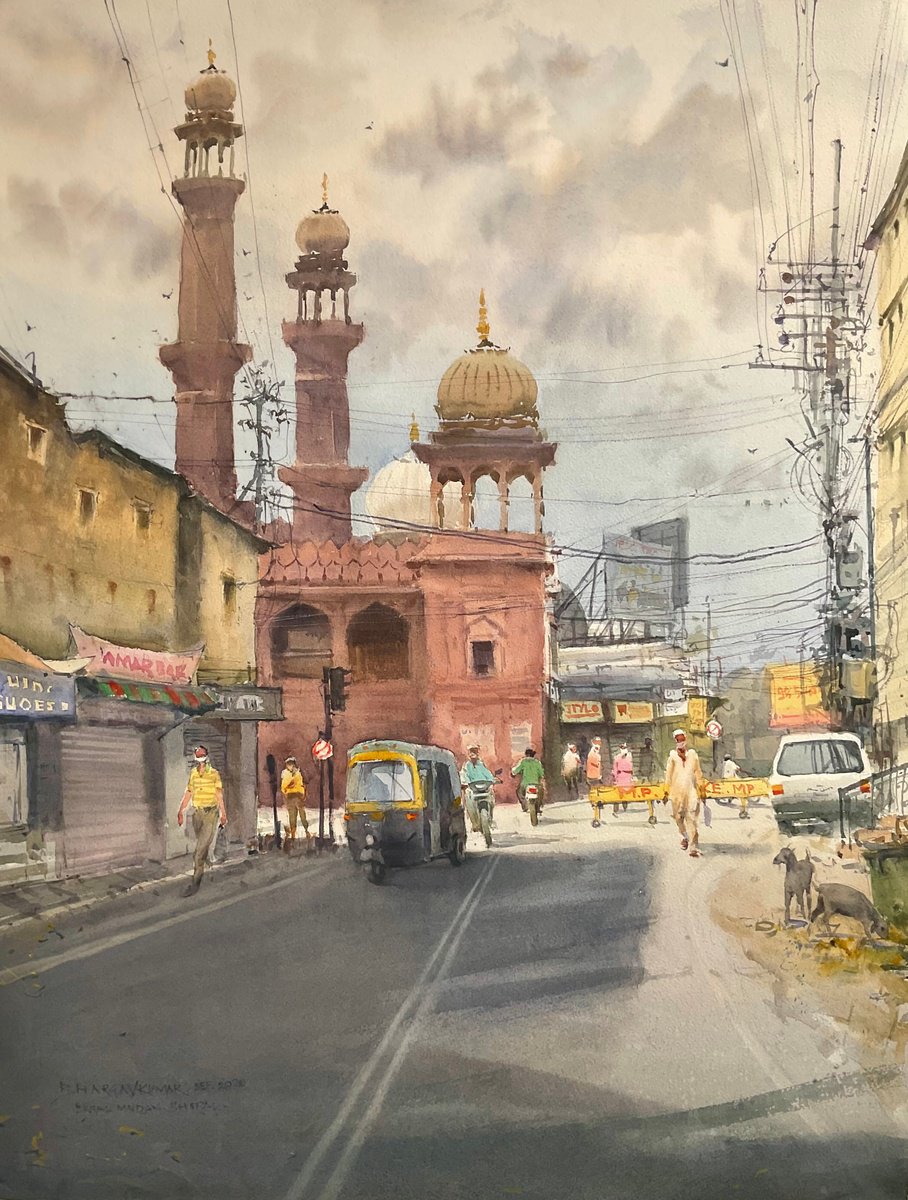 Impressionistic Cityscapes Watercolour By Bhargavkumar Kulkarni, 22 X 30, Lanes Of Bhopal, Original Artwork