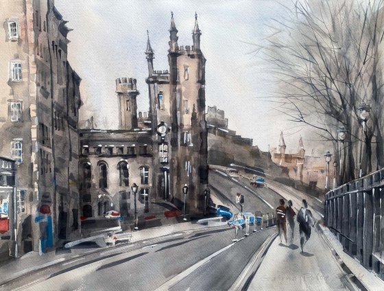 Edinburgh. One of a kind, original painting, handmad work, gift, watercolour art.