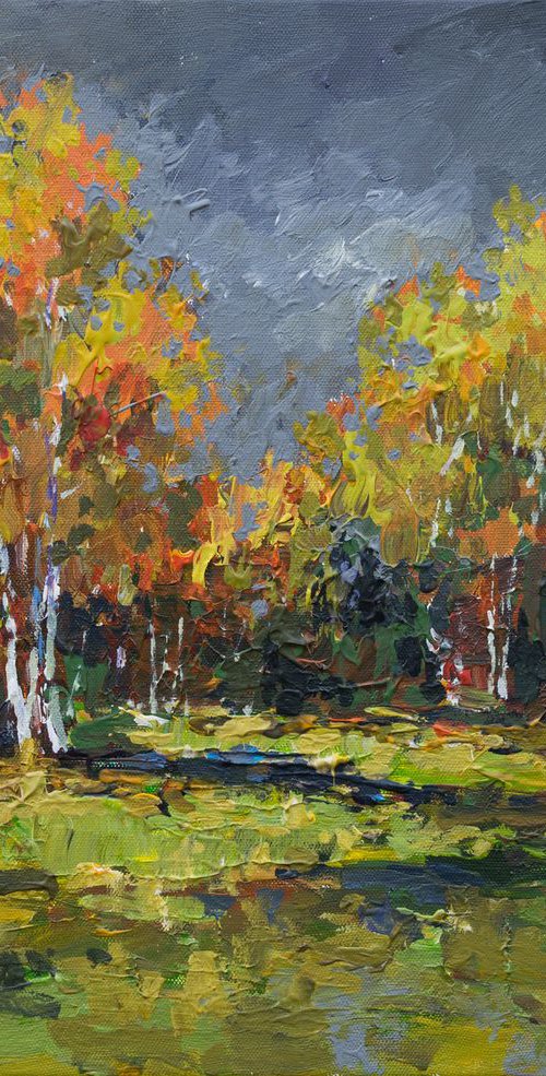 Autumn Birch Grove Landscape painting by Anastasiia Valiulina