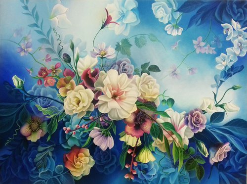 "Awakening", original acrylic floral painting, flowers art by Anna Steshenko