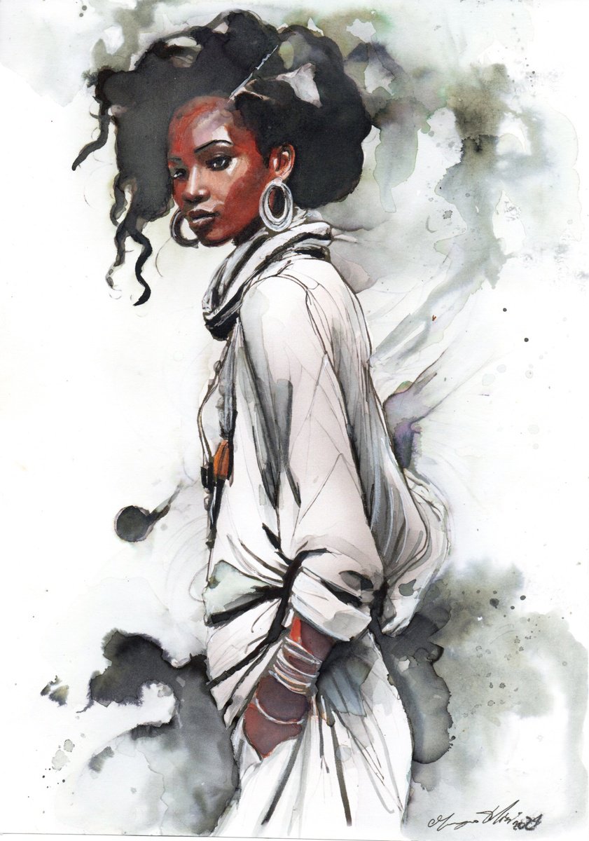 Impressionistic Portrait Watercolour By Maurizio Puglisi, 8 X 11", Through The Streets Of Paris, Original Artwork