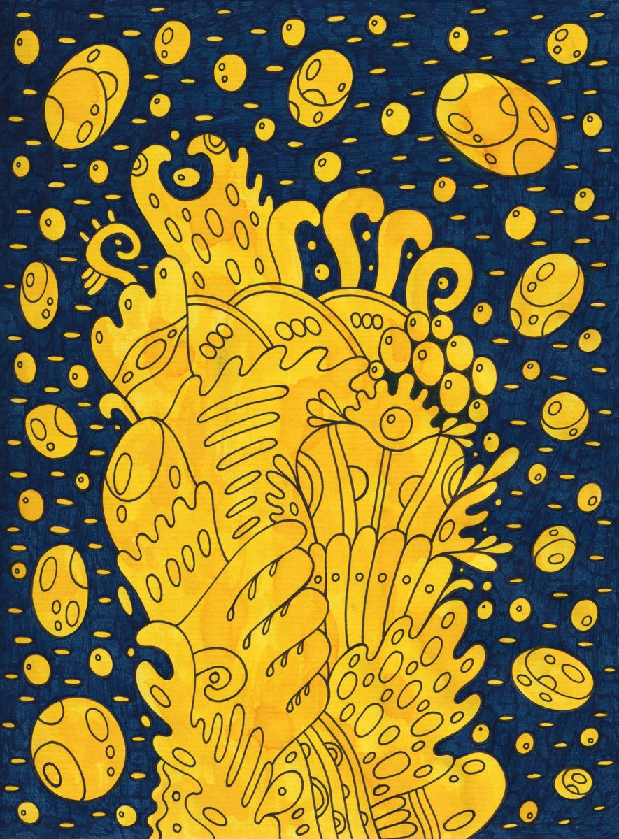 Surrealistic Botanical Ink Drawing By Veronika Demenko, 7 X 9", Surreal Pattern N.86, Original Artwork