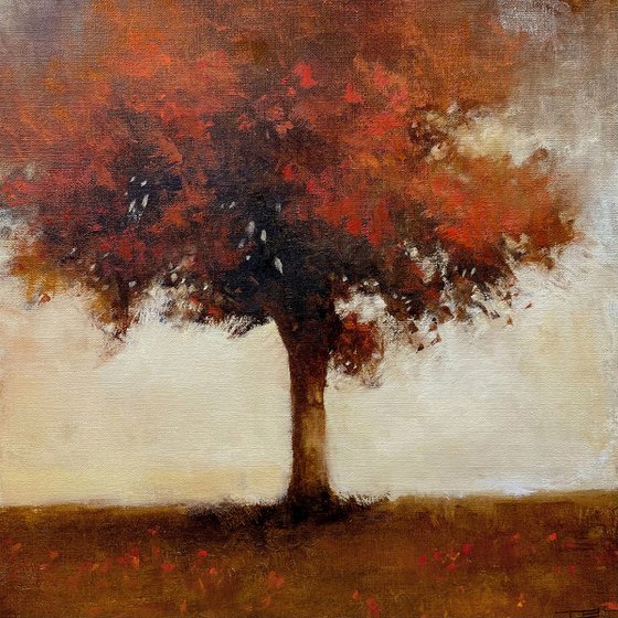 Red Tree 211023, Tonal red tree painting