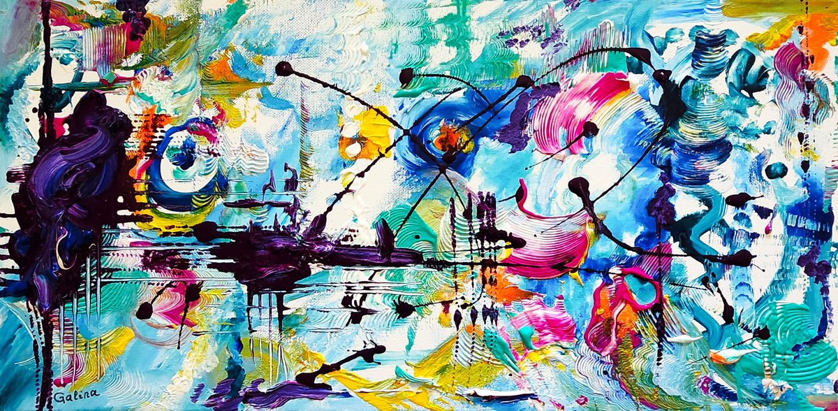 Expressive Abstract Acrylic Painting By Galina Victoria, 20 X 10, Inspiration, Original Artwork
