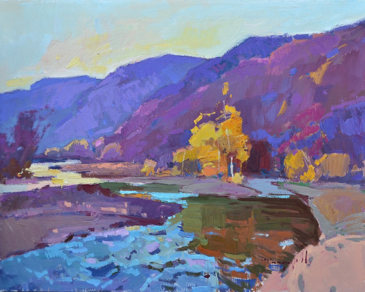 Impressionistic Landscape Oil Painting By Alexander Shandor, 28 X 24, On The River, Original Artwork