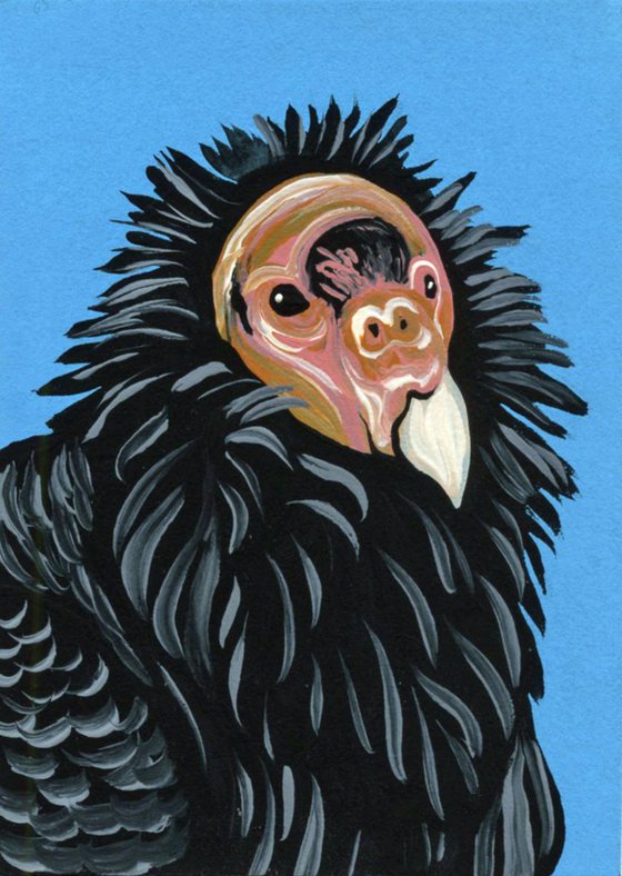 ACEO ATC Original Painting California Condor Wildlife Bird Art-Carla Smale