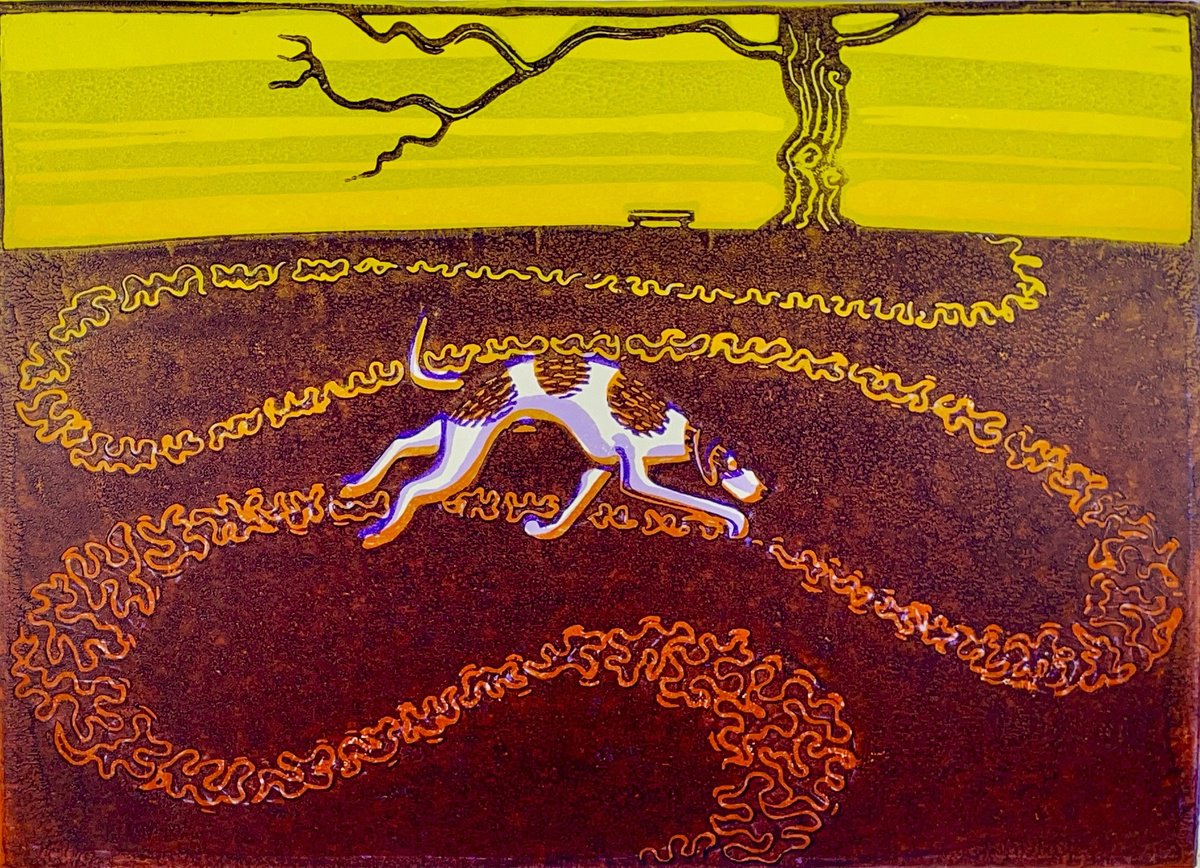 Graphic Landscape Linocut By Mark Howard Jones, 11 X 8", On Track, Original Artwork