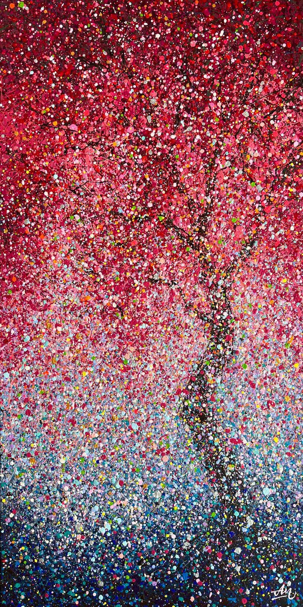 Blooming flowers Pink tree Love pink painting Sakura Blossom Dream abstract art by Nadins ART