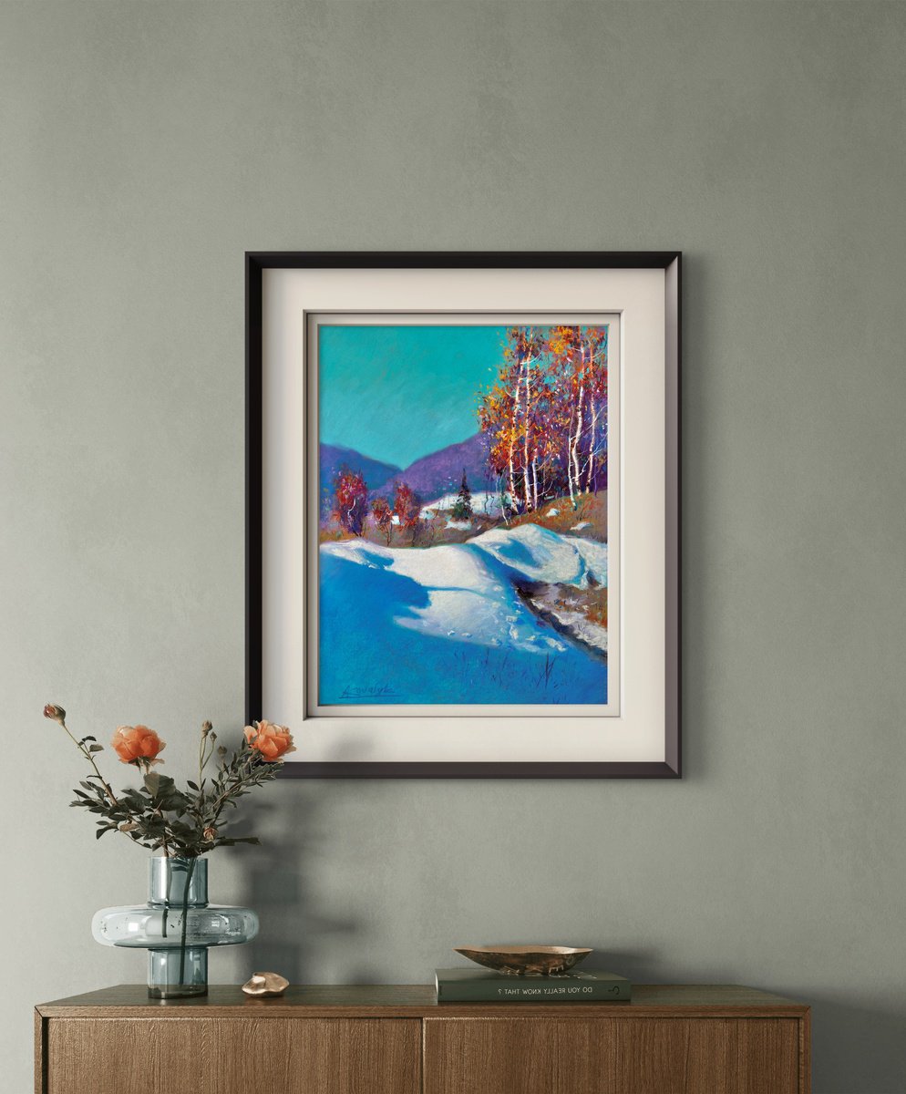 Impressionistic Pastel Drawing , Between Seasons By Andrii Kovalyk, 20 X 26, Artwork For Sale On Artfinder