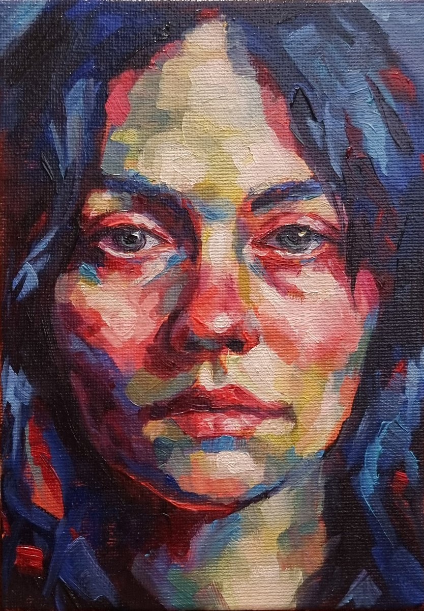 Expressive Portrait Oil Painting By Artmoods Tp, 6 X 8, Interlude 1024-03, Original Artwork