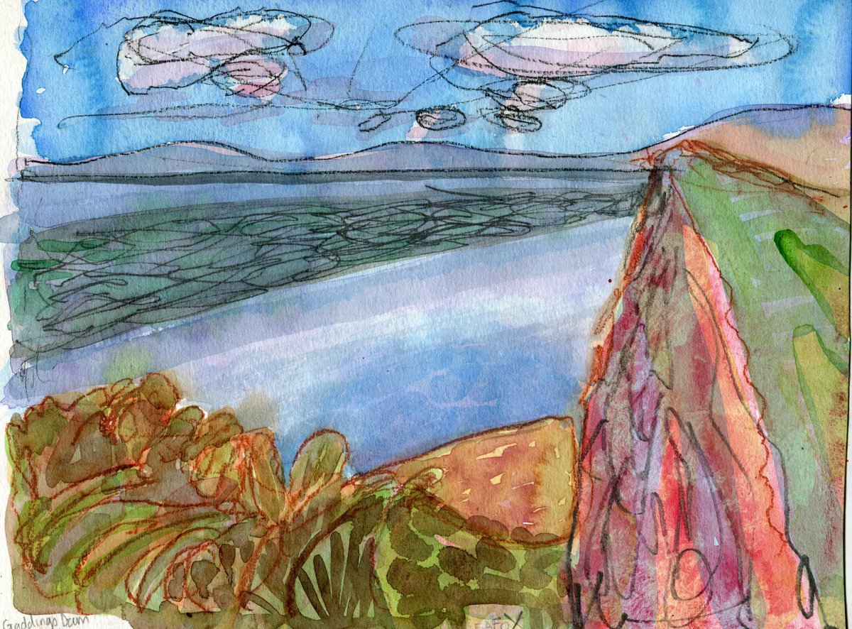 Abstract Watercolour By Elizabeth Anne Fox, 11 X 8, Gaddings Dam Summer, Original Artwork