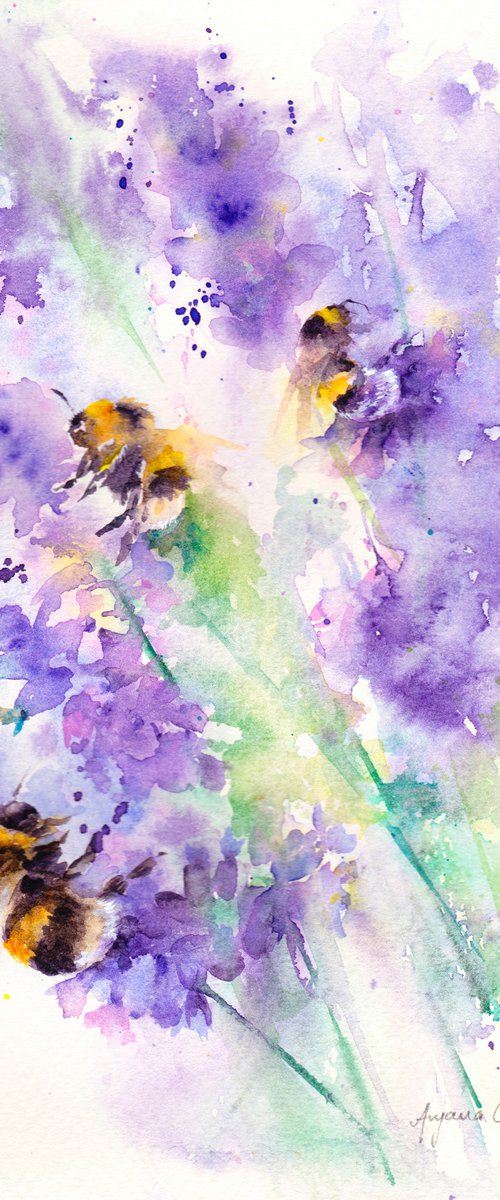 Bumblebee on lavender by Anjana Cawdell