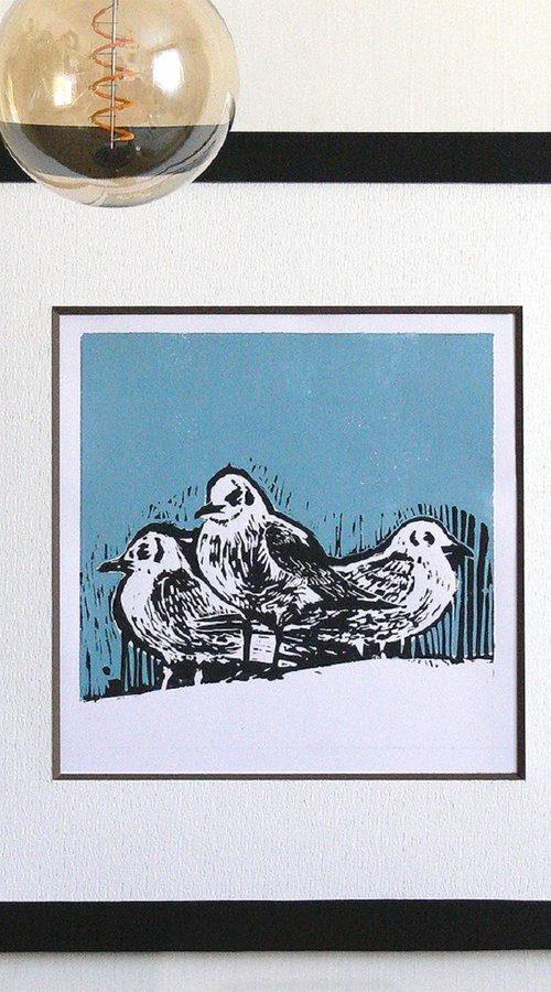 Seagulls, linocut, 2023 by Marin Victor