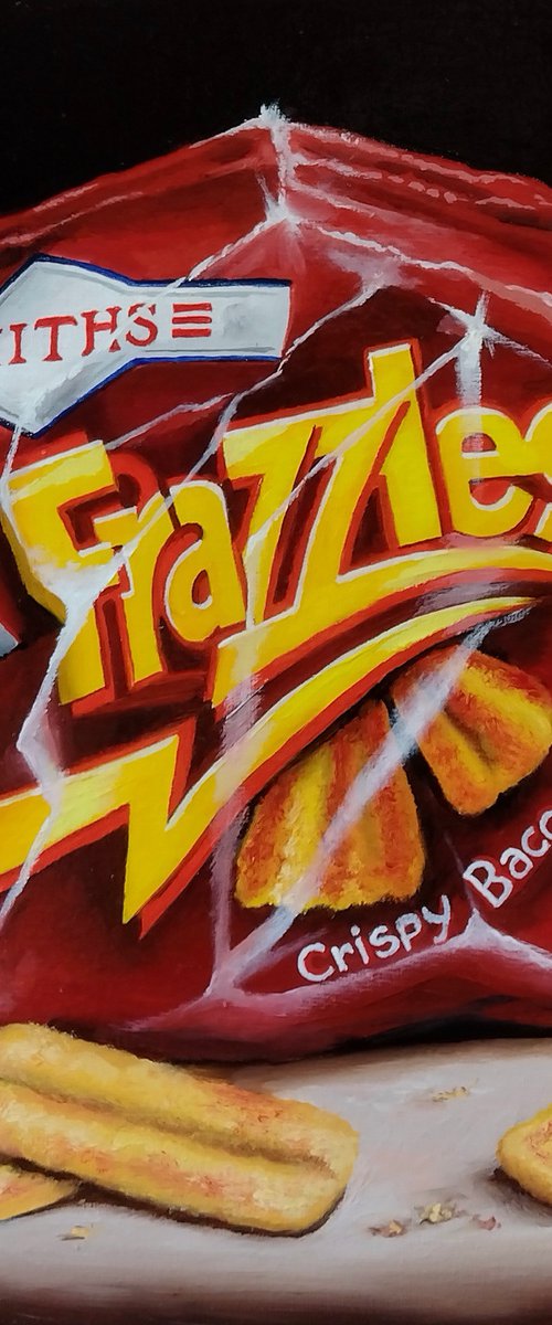 Frazzles crisps  still life by Jane Palmer Art