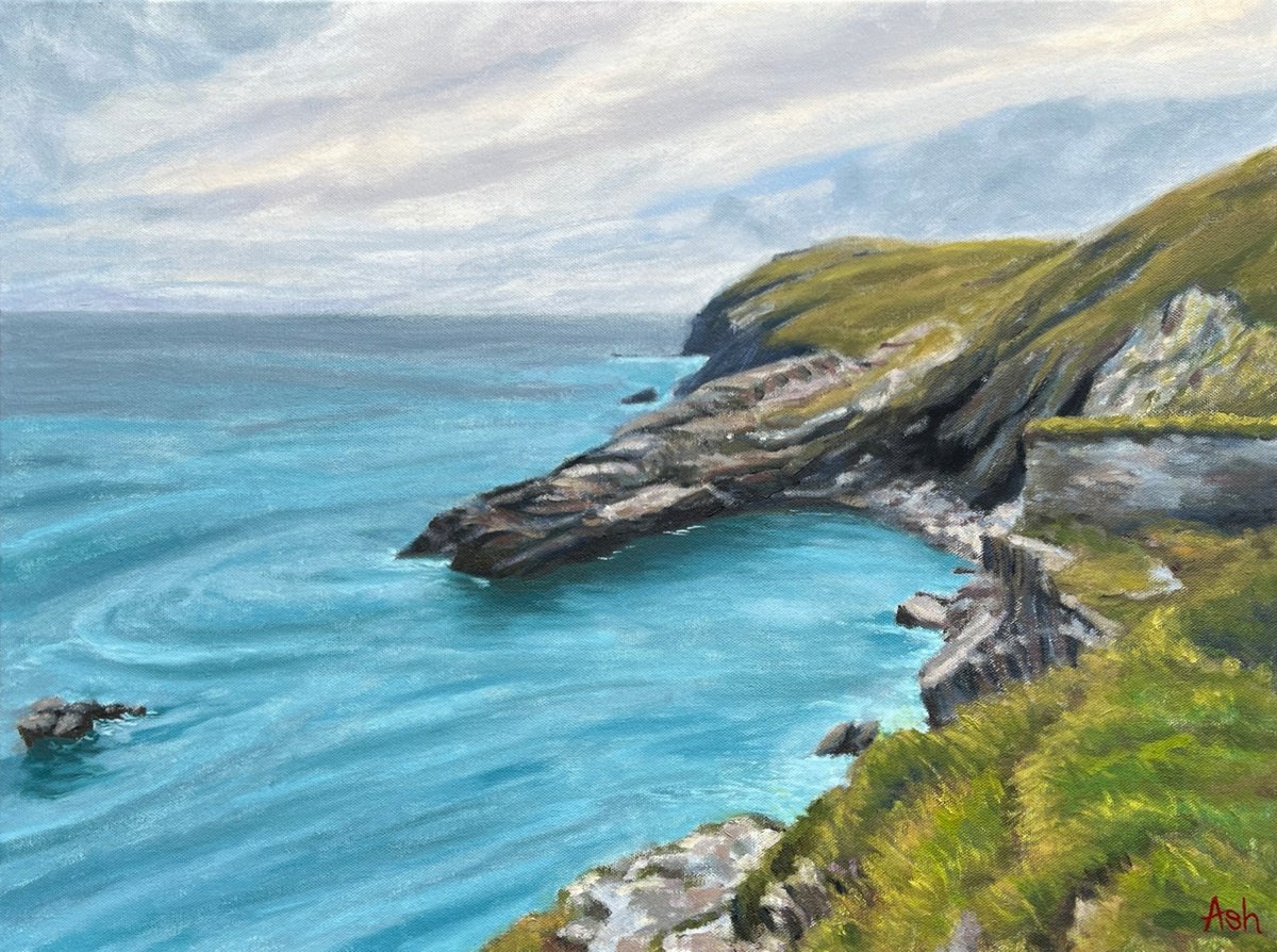 Impressionistic Landscape Oil Painting By Ashley Baldwin-Smith, 24 X 18, Tintagel Cove, Original Artwork