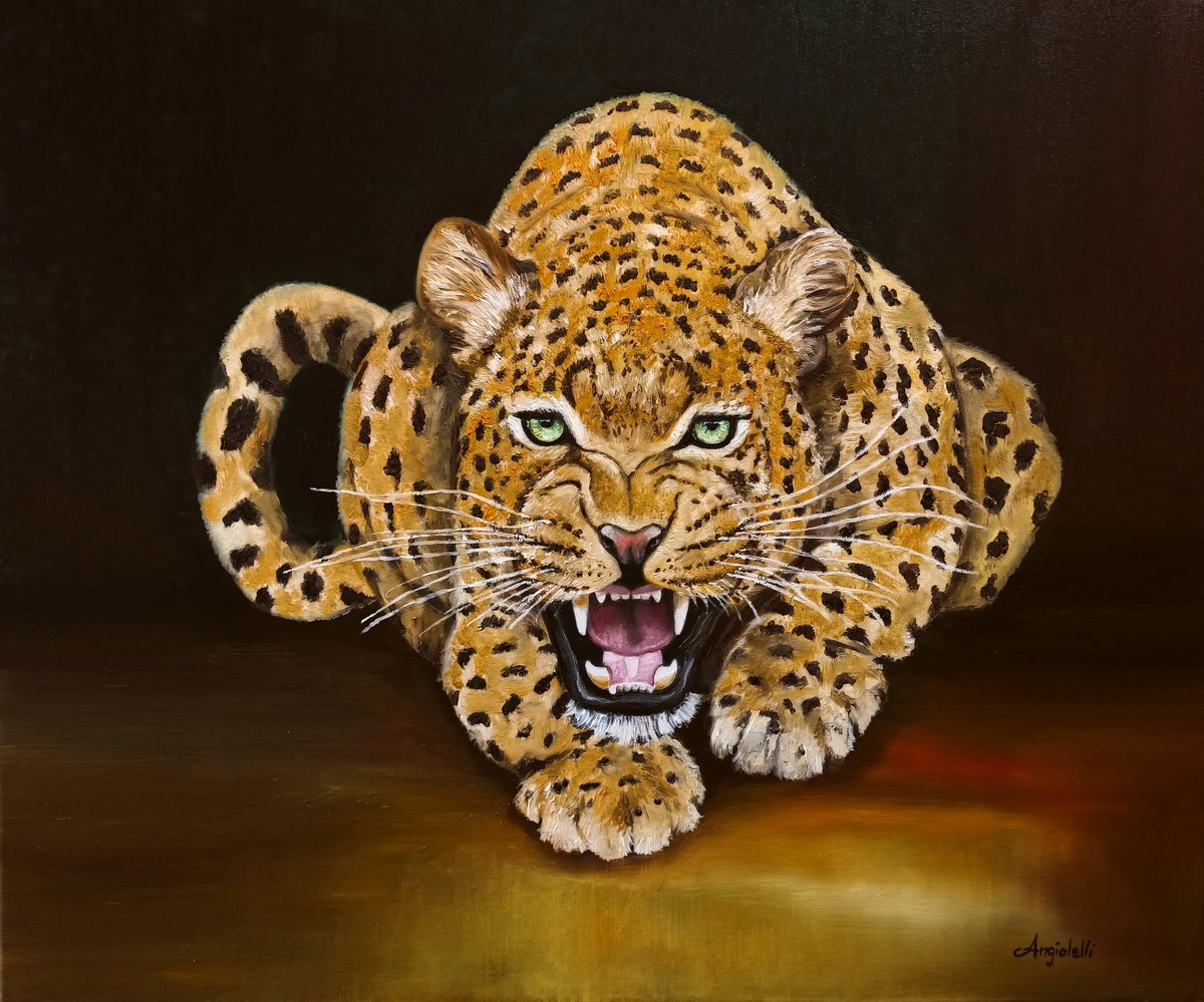 Photorealistic Animal Oil Painting By Anna Rita Angiolelli, 24 X 20, Leopard, Original Artwork