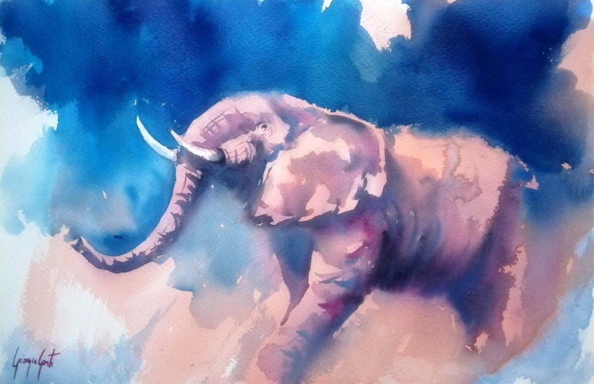 Impressionistic Watercolour , Elephant 22 By Giorgio Gosti, 21 X 14, Artwork For Sale On Artfinder