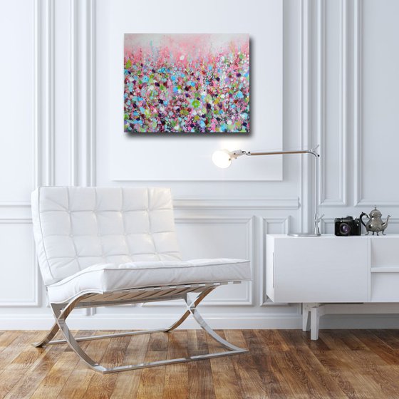 Pink Meadow -  Original Abstract Floral Painting