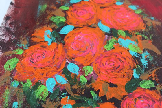 You are my everything - Acrylic roses on handmade paper - gift art