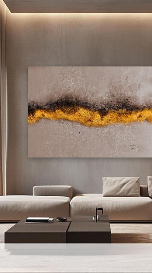 Gold and Beige Abstract by Indie Ru