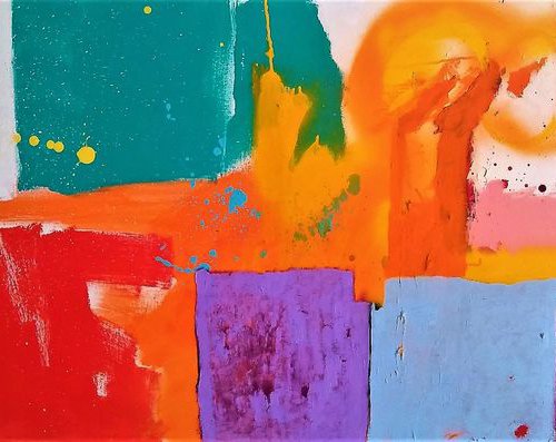 LARGE ABSTRACT COLORFUL OBLONG INTERIOR DESIGN COMMERCIAL DECOR OFFICE RESTAURANT OVERSIZED SUNSHINE "Beautiful 20"  GIANT   70" X 24" by Carrie White