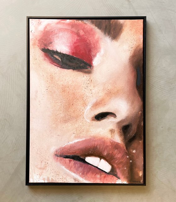 Romance | red make up beauty close up female woman portrait face female portrait contemporary large painting face beautiful model